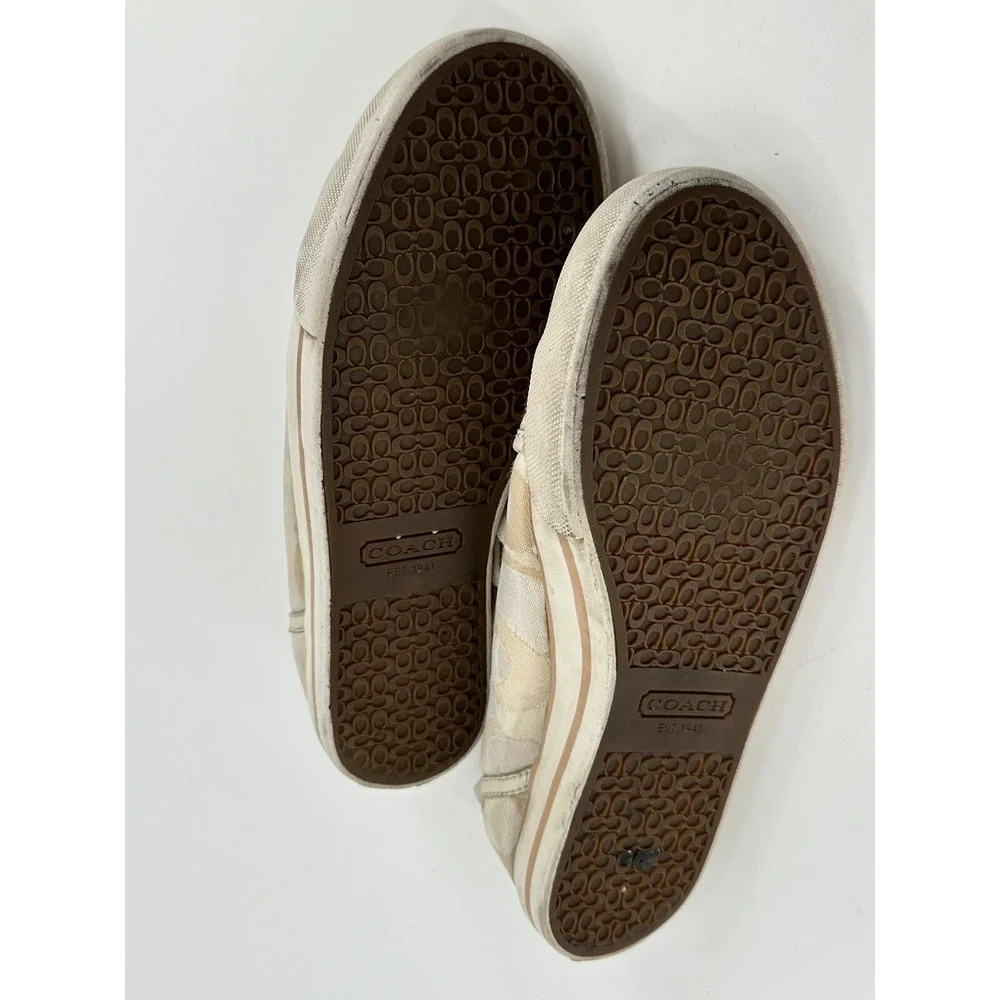 Coach Women's Beige/White Signature Print Lace Up Casual Shoes - Size 6.5B‎